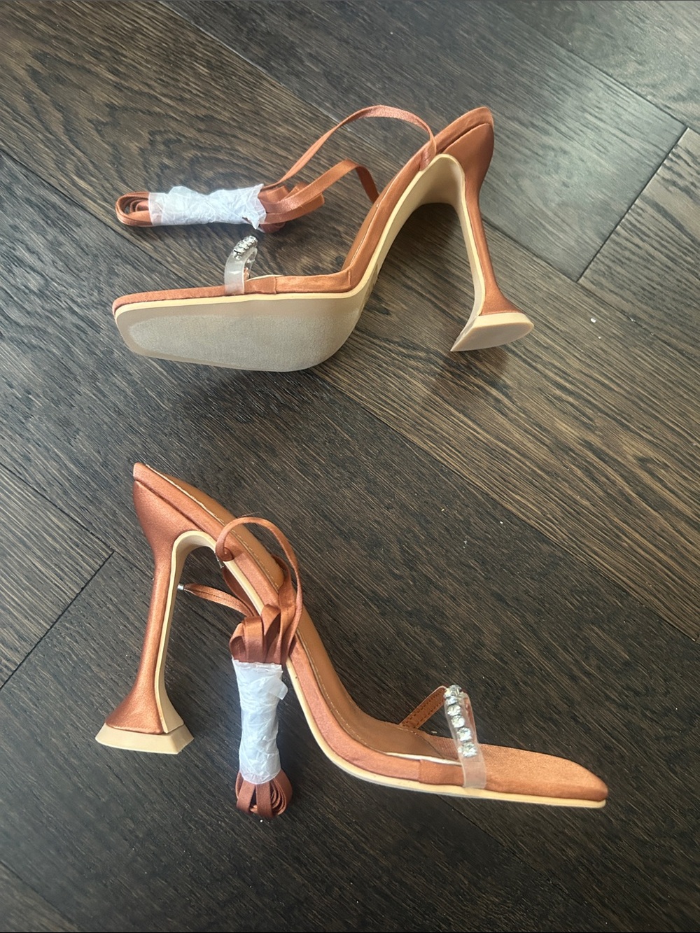 Fashion Nova brown wrap-up heels, size 6, new